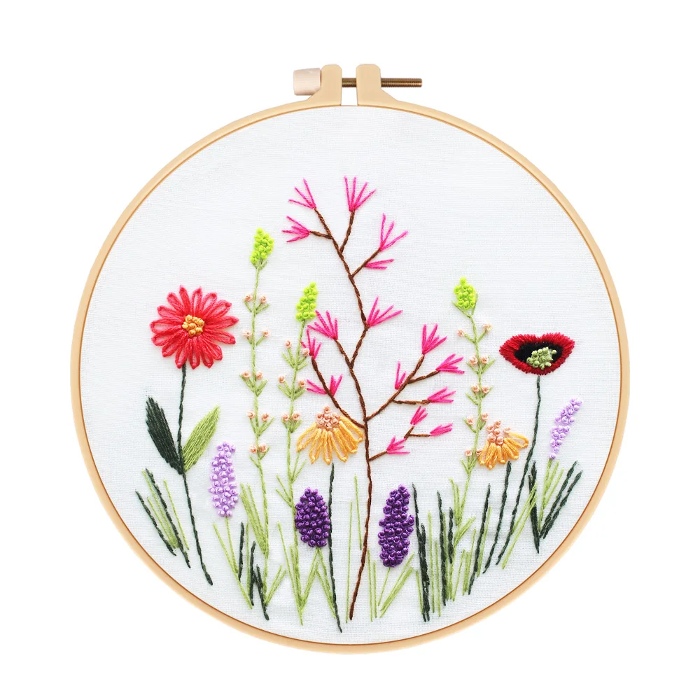 Full Range of Embroidery Starter Kit with Pattern Cross Stitch Kit Embroidery Cloth with Plant Pattern Embroidery Hoop