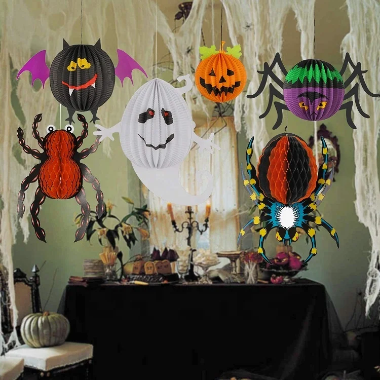 Umiss Paper Halloween Dekoration Bat Pumpkin Honeycomb Pendant Ornaments for Halloween Decoration Haunted House Indoor Outdoor