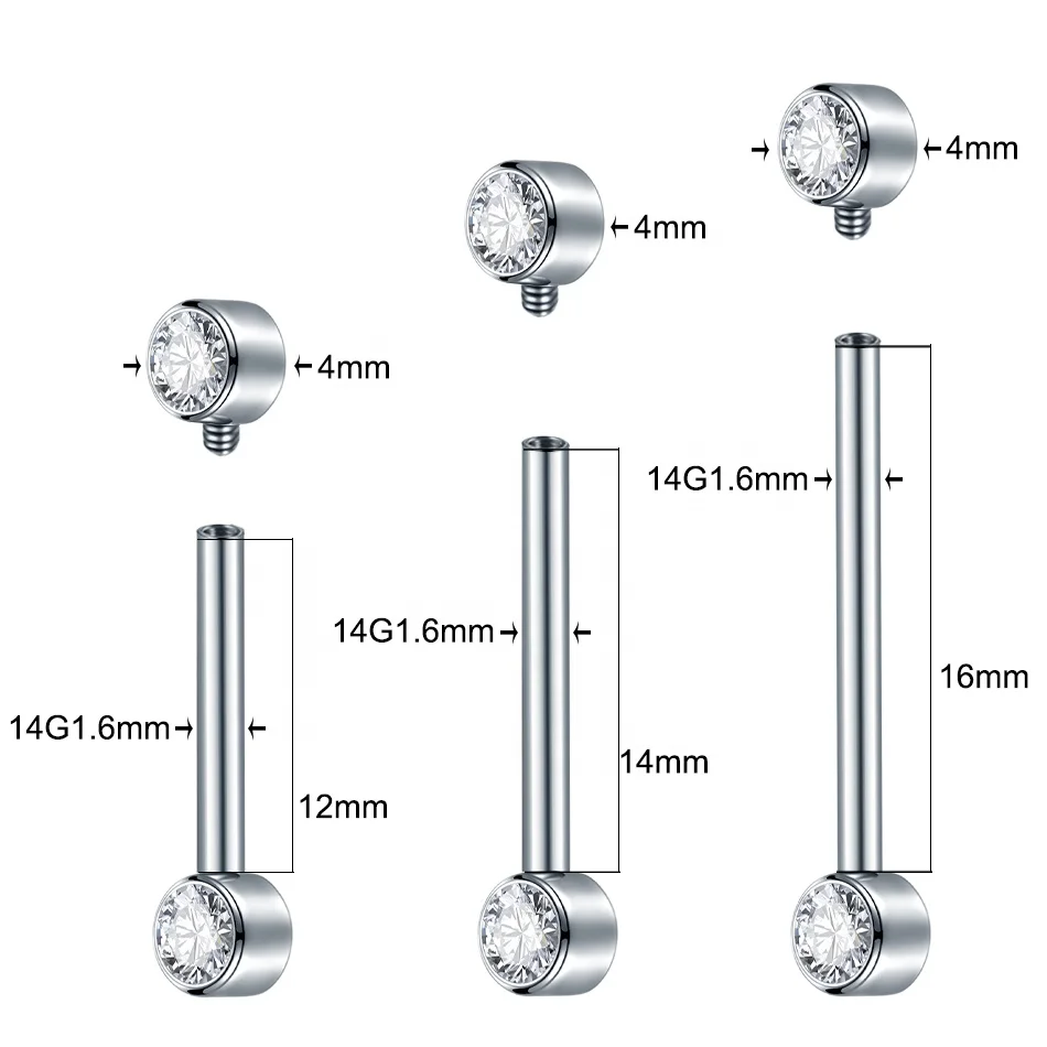 Gaby G23 Titanium Piercing Tongue Nipple  Ring Crystal Internal Threaded Cartilage Earrings Ear Studs Body Jewelry