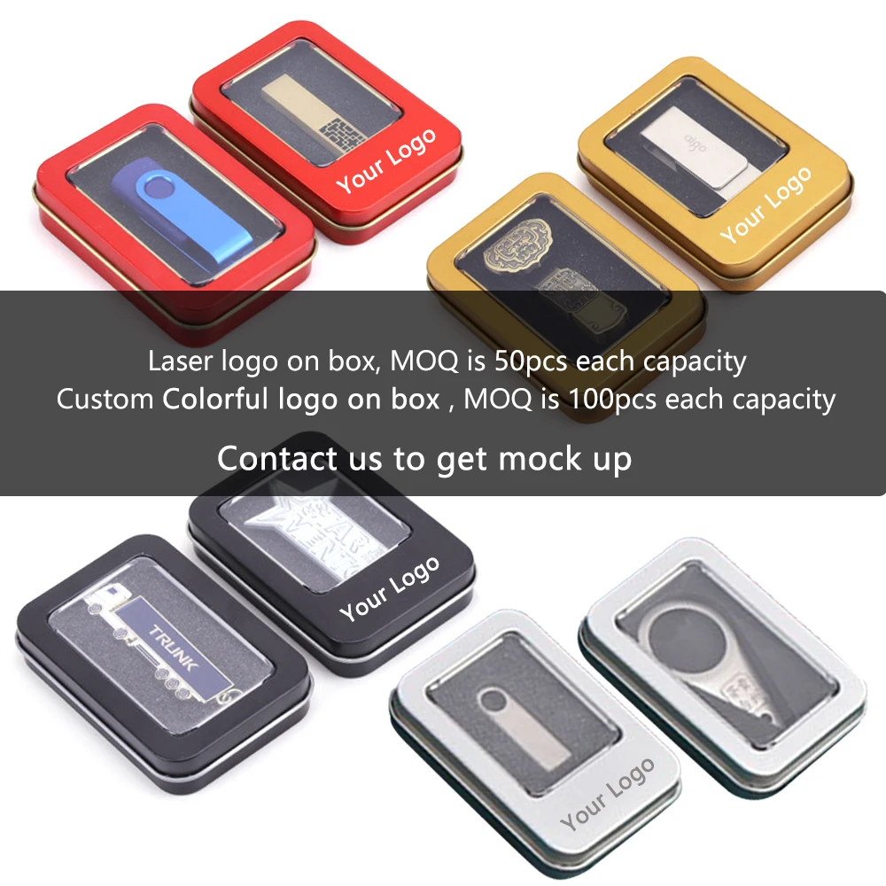 Custom Logo USB Flash Drive 1GB 2GB 4GB 8GB 16GB 32GB 64GB 128GB USB Memory Stick Thumb Pen Drive Waterproof Metal Mini Cle USB