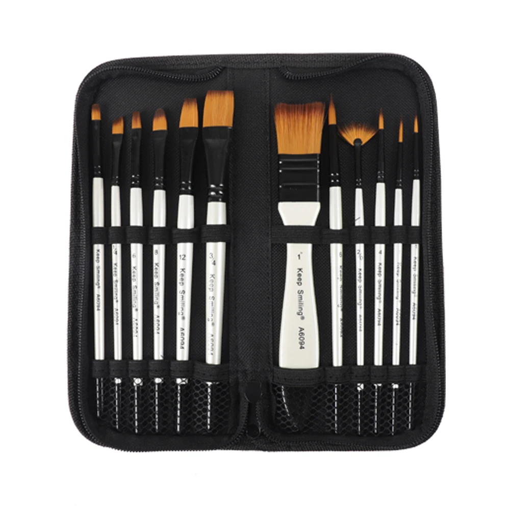 Haihui  Factory Quality Oil Paint Artist Brushes Wholesale 12Pcs Set gouache watercolor oil paint paint brush with bag