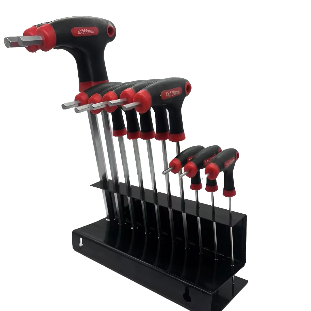 Low Cost Comfortable Grip Strength Quenching 10-Piece Metric Two-tone T-Handle Allen Wrench Set For Home Assembly