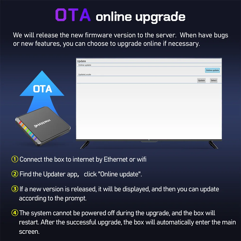 OTA firmware update H96 Max Amlogic S905W2 4GB RAM 32GB 64GB ROM WIFi6 4K Streaming IPTV Box Android TV Box