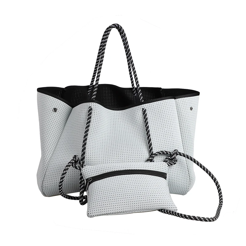 New Arrival Neoprene Fabric Tote Bag Large Neoprene Beach Tote Bag Purse Handbag Neoprene Bag And Small Pouch Handbag