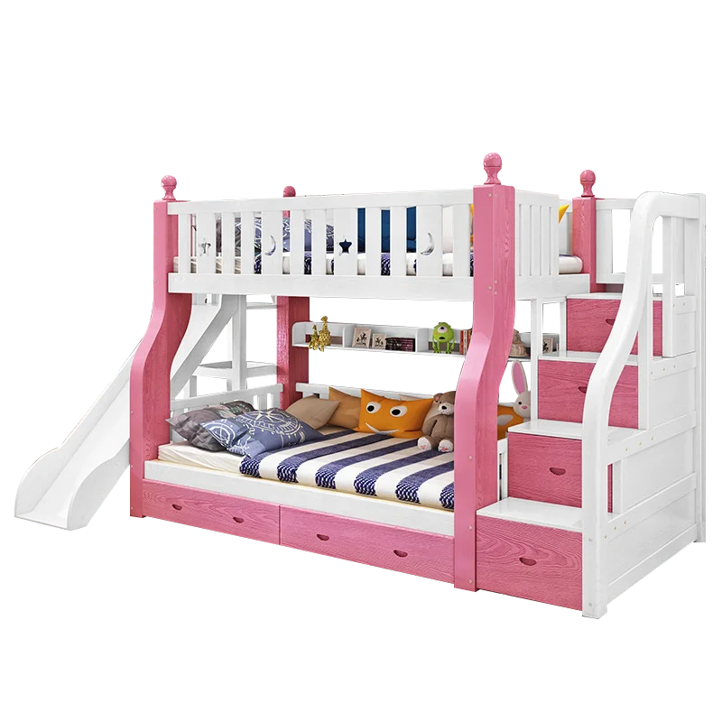 
Solid Wood Twin Bunk Beds slide with Storage Drawers Kids Bunk beds wooden children Bed Frame boy 