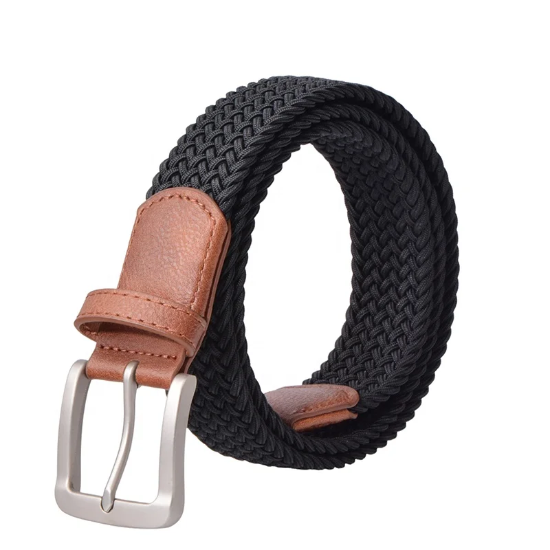 Custom Extra Long Men Casual Knitted Fabric Woven Braided Elastic Stretch Belt for Jeans Multi-color