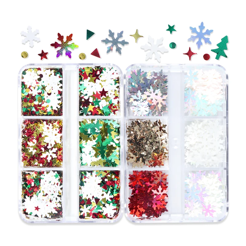 1set mixed Christmas Nail Art Sequins Decoration 3D Charms Snowflake Star Design Manicure Accessories Nail Supplies Professional