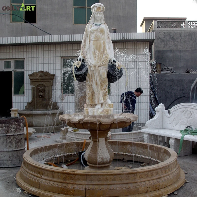 Home Mixed Color Marble Stone Garden Water Fountain Woman Lady Statue With Pot