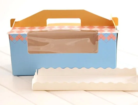 Custom New Bakery Box Blue Pink Transparent Bread Box with Window Portable Transparent Cupcake Box