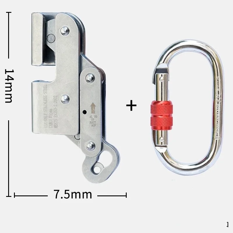 ANT5PPE 10mm Removable Steel Wire Rope Grab Fall Protection Self-Locking Device Climbing Industrial Construction with Carabiner