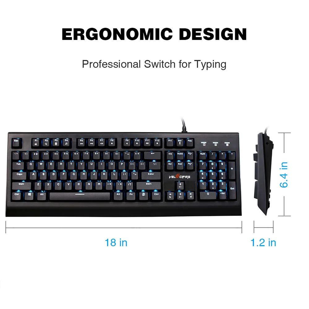 Mechanical Switches Strong Adjustable Tilt Legs Full Size 104 Keys Mechanical Illuminated Keyboard
