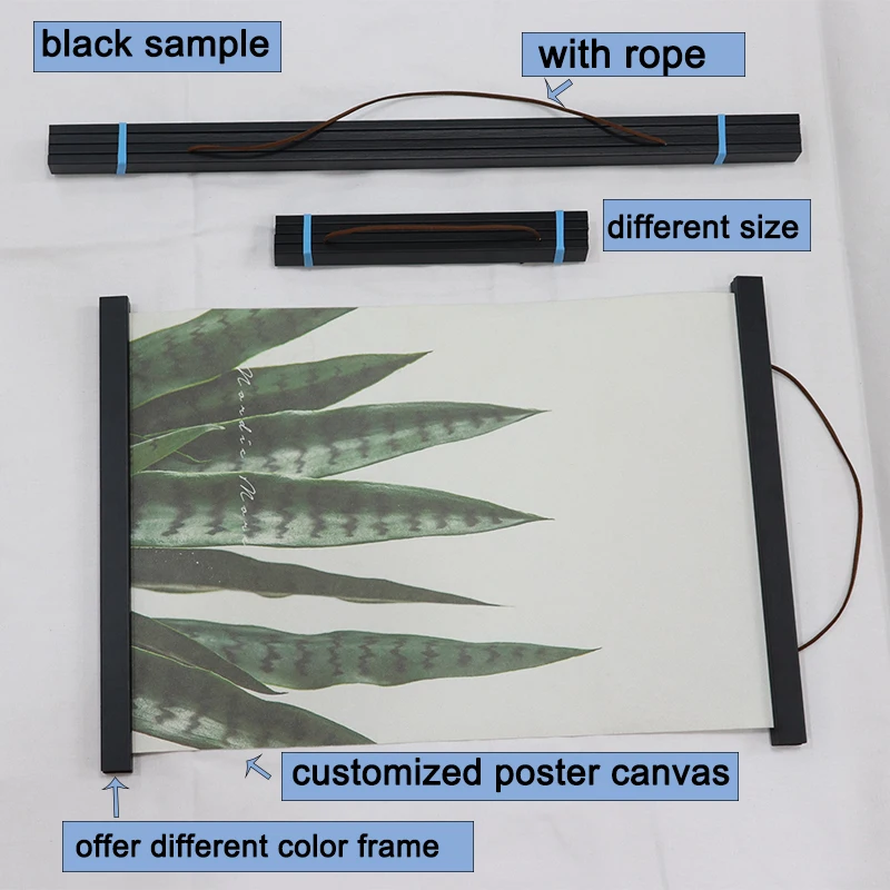 Adjustable Artwork Black Teak Wood Magnetic Poster Picture 60cm Wooden Poster Frame Hanger