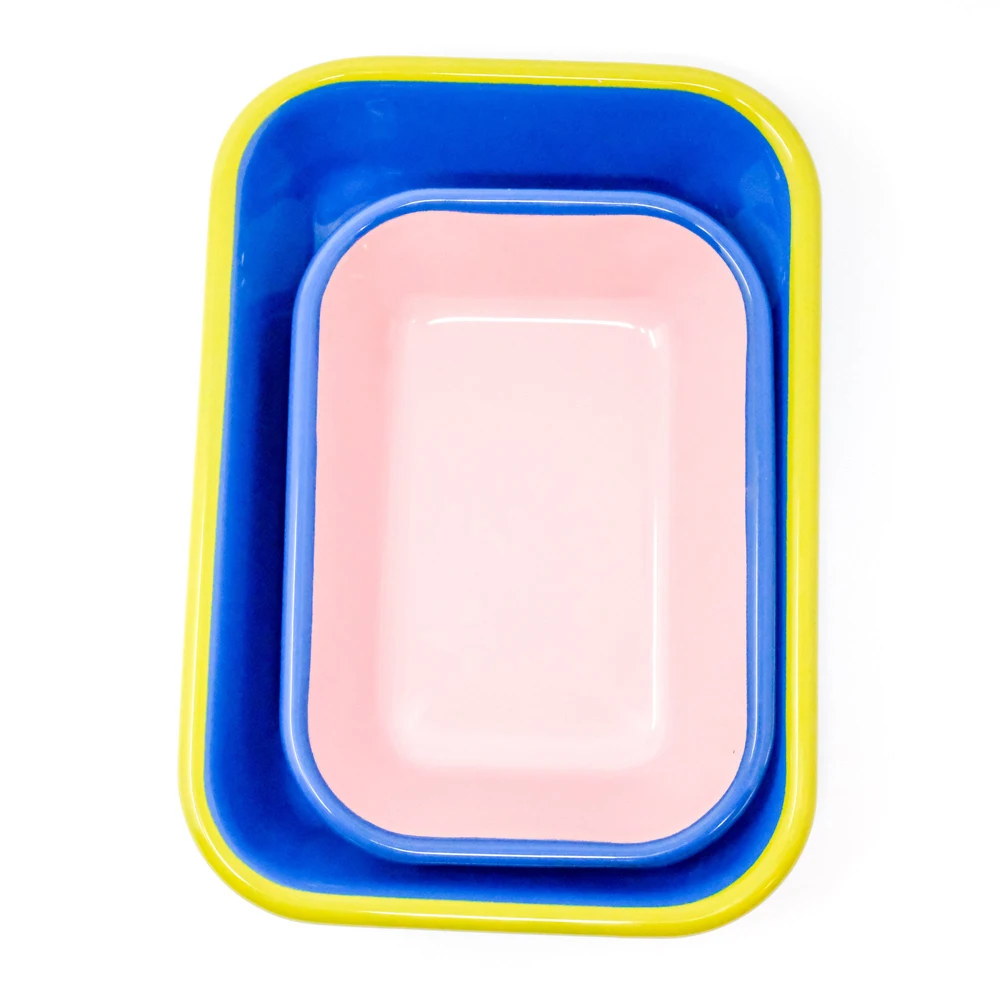 Non toxic food grade factory wholesale customized nordic marble metal steel enamel baking firing enamelware tray