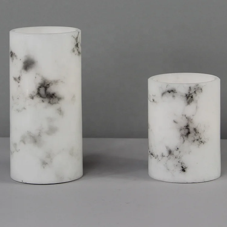 Christmas wax white electric battery operated pillar marble flameless LED candle for wedding decoration
