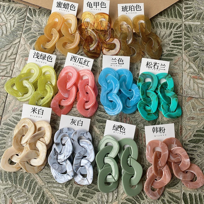 Ready to ship fashion colorful acrylic chain link earring jewelry exaggerated long acrylic resin earrings for women