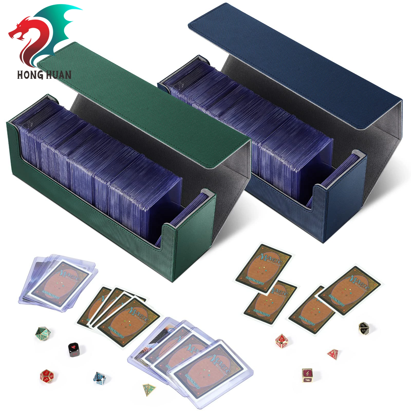 400+ Premium Faux Leather Trading Card Deck Case - Waterproof, Magnetic Flip-Top Closure, Durable Storage Box for YuGiOh, MTG