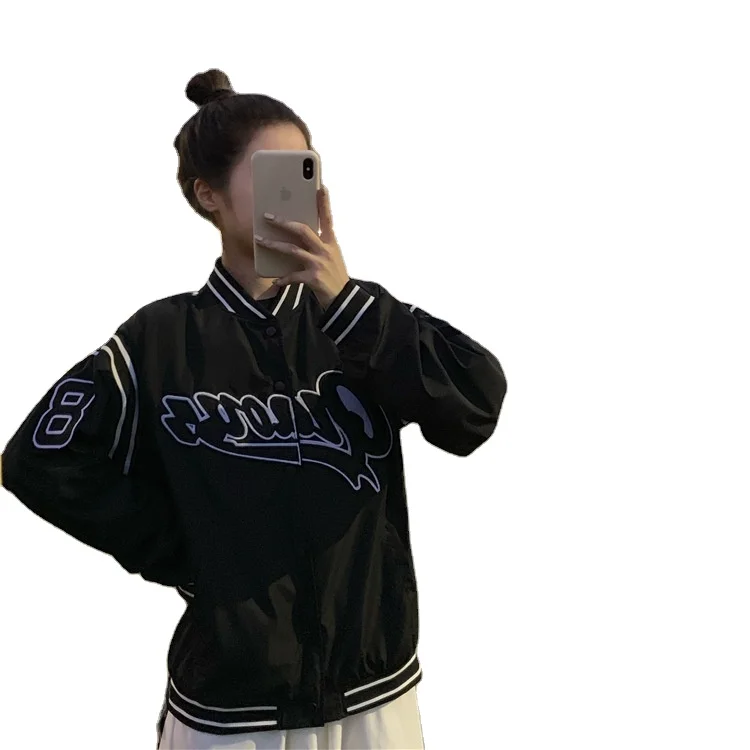 vintage casual streetwear harajuku loose letter embroidery print women man unisex baseball bomber jacket coats