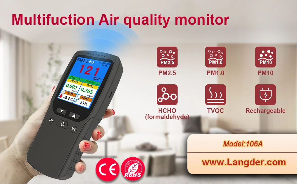 Dienmern High Quality Portable 8-in-1 Multi Gas Detector Handheld Device PM2.5 Temp TVOC HCHO Air Quality Monitor OEM Supported