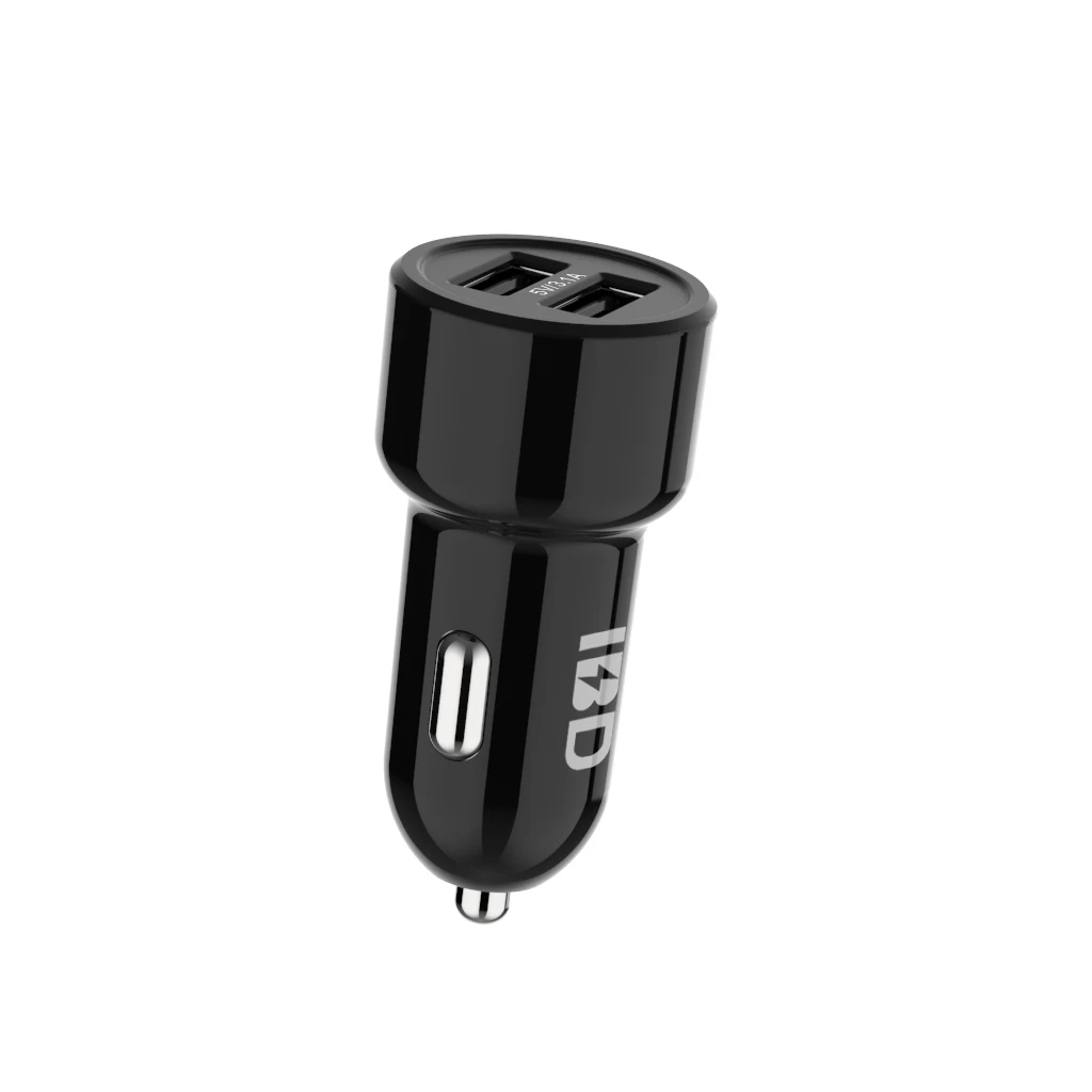 Black OEM Two-port USB Car Charger Built-in Blue LED Light Car Charger with Private Mold for Mobile Phone