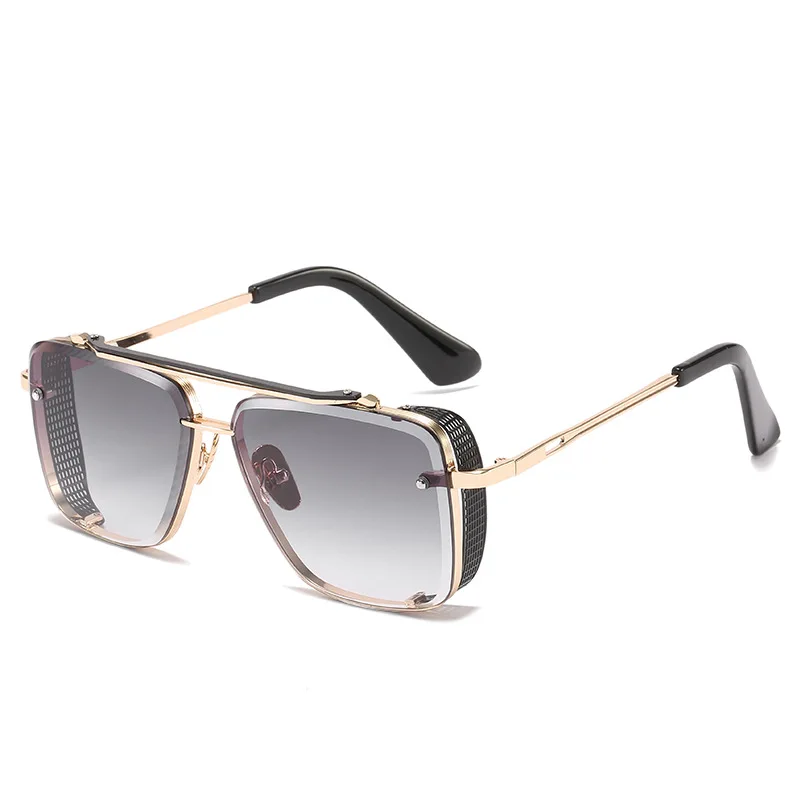 Classic Luxury High Quality Men Sunglasses Steampunk Golden Fashion Sun Glasses For Women Mirror Square Metal Flat Top Shades