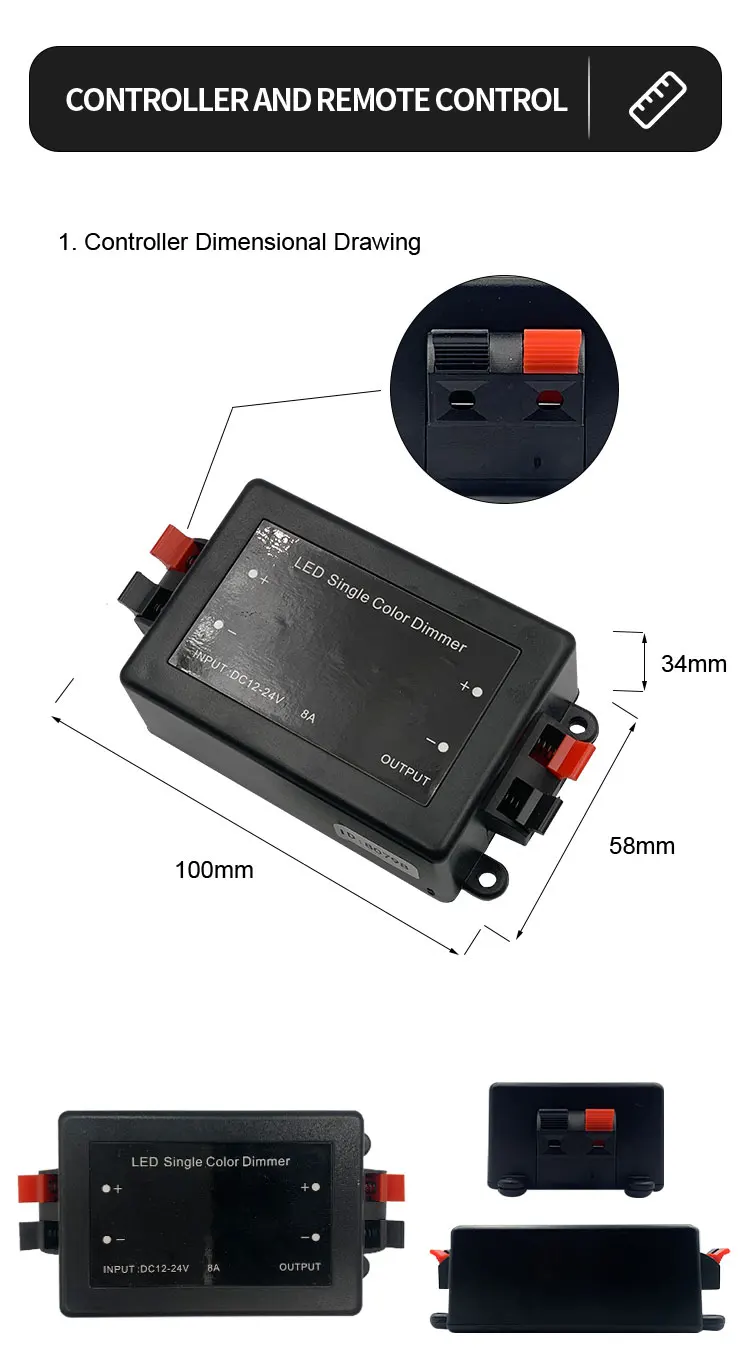 FEICAN RF LED Dimmer With 3 Keys Remote RF Monochrome Dimmer Black LED Controllable Wireless Low Voltage Controller