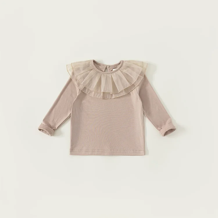 spring Children clothes kids wears girls Undershirt with mesh collar t-shirt kids Soft cotton stretch kids shirt wholesale