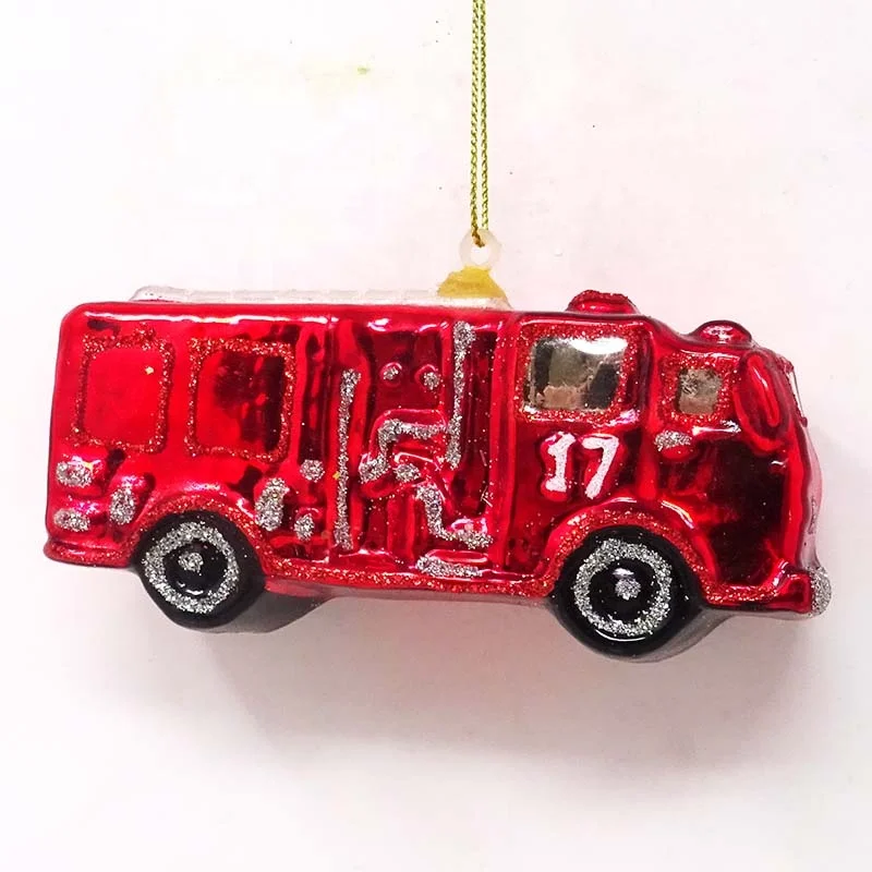 New personalized glass christmas tree hanging ornaments Fire fighting truck Decor.
