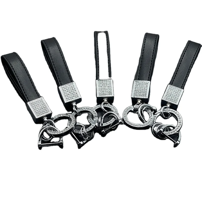 Горячая Распродажа Черный Кожаный Автомобильный брелок металлический горный хрусталь пружинное кольцо подарок