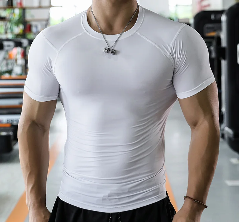 Mens Sportswear Top Athletic Quickly Drying Tight Sport Bodybuilding Polyester T Shirt mens fitness shirts gym shirts men