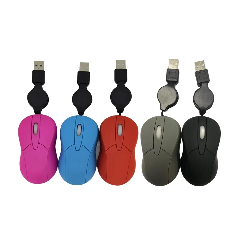 Mini USB Wired Mouse with 3 Button, Scroll Wheel, USB Mouse with retractable USB cable for Laptop and Desktop