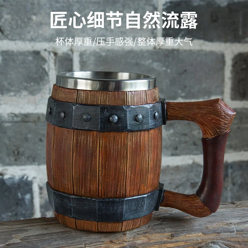 Wholesale Wood Steel Beer Mugs Restaurant Viking Drinking Beer and Wine Mugs With Handle For Tableware Bar Accessories