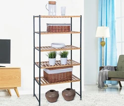 BAMBKIN Free Standing Natural 5-tier Plant Cloth Laundry  Bamboo Shelf Organizer