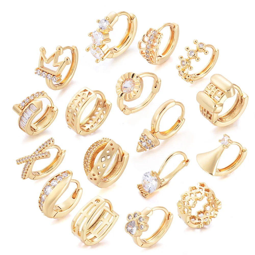 Trendy Zircon Pave 18K Gold Plated Brass Crown Hoop Earrings for Women 2022 Fashion Geometric Statement Huggie Earrings Jewelry