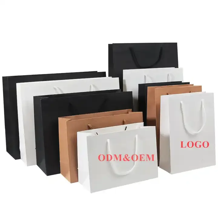 Recycled Custom Cardboard Luxury Gift Paper Bags And Boxes With Handle For Shopping Bag With Your Own Logo