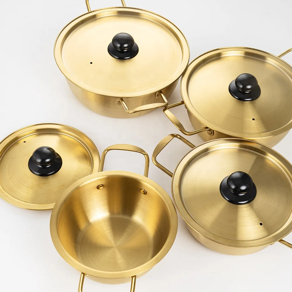 Kitchenware Korean Gold Silver Noodle Ramen Pot Double Ear Soybean Paste Soup Pot Cooking Pot