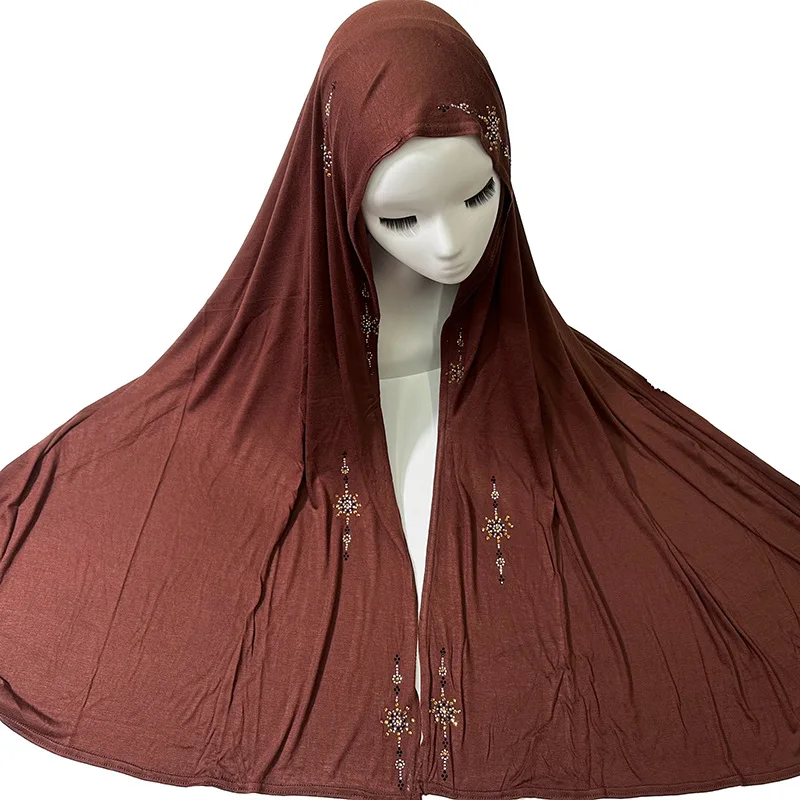 Custom hijab solid color shiny hot drilling craft skin-friendly breathable autumn Muslim new long scarf eid hijab abayas hijab