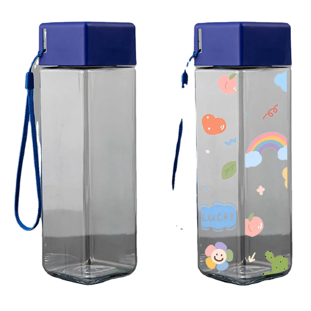 Mikenda Leak-proof Outdoor Sport Travel Camping 500ml Square Plastic Water Bottle Portable Transparent Bottle Fruit Juice