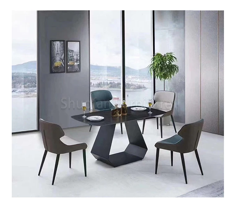 Italian Modern Minimalist white plate rock marble dining table marble dining table made in China for restaurant