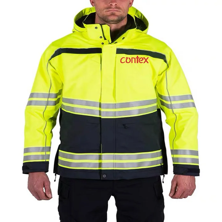 Mens High Visibilty HiVis HiViz Refelective Tape Flame Retardant Antistatic Detachable  Hood Jacket