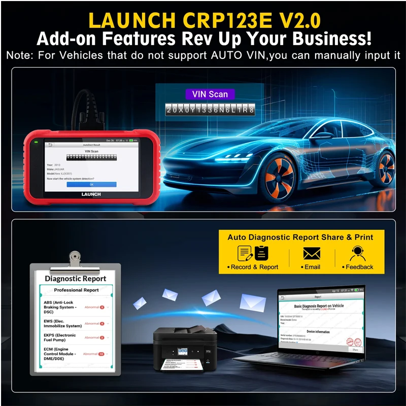 Profesional LAUNCH X431 CRP123E V2.0 OBD2 Auto Diagnostic Tool Support Fast VIN autodetect and One key update online