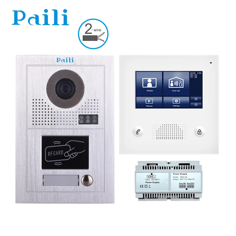 
4.3 inches mini LCD touch screen color 2 wire video door phone intercom for 1 Unit RFID doorstation 