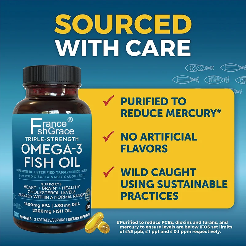180 Count Omega 3 Fish Oil Supplement 2200 mg per Serving Fatty Acid Supplements with EPA DHA & Omega 3
