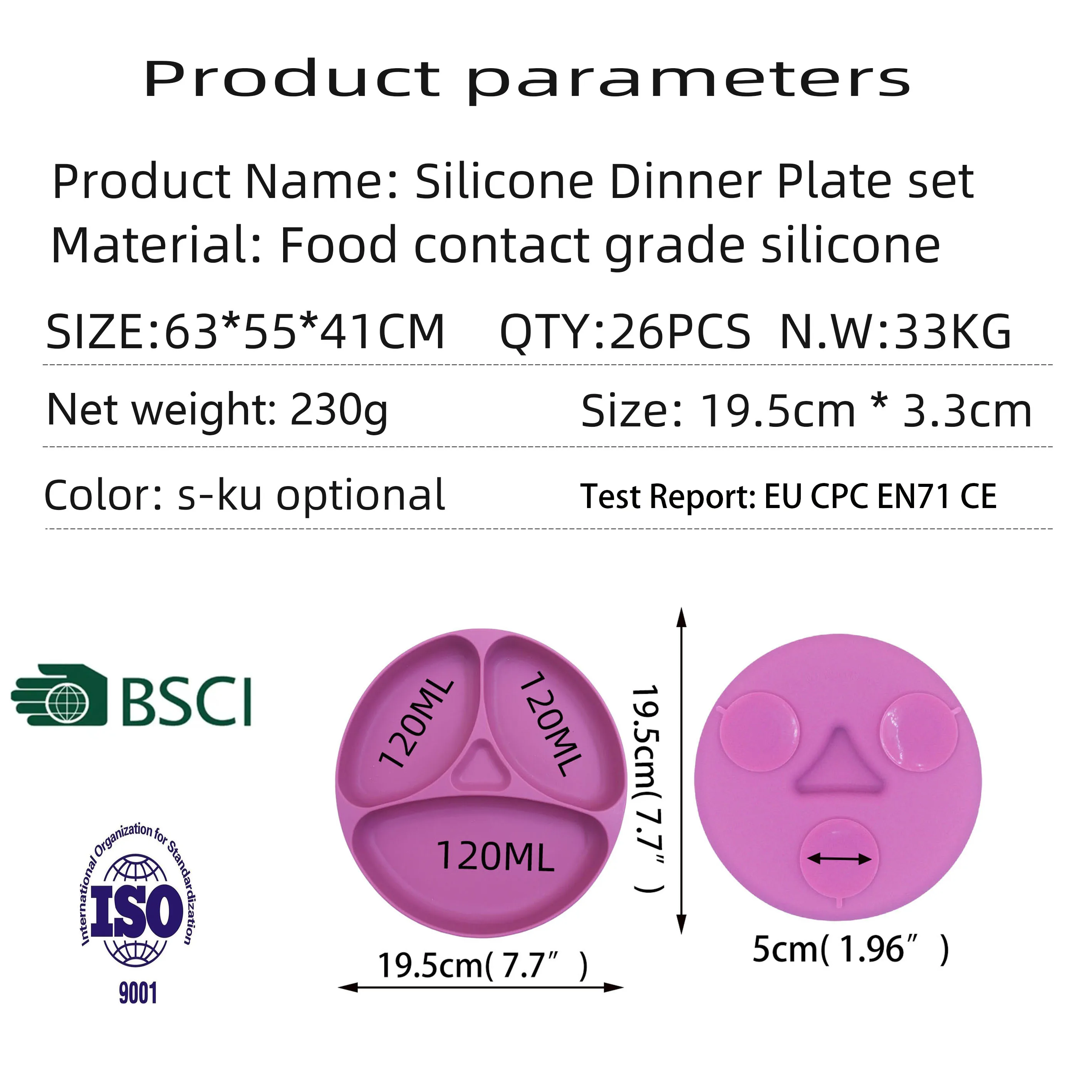 Wholesale customizable odor free and easy to clean round divider tray bib bowl spoon fork silicone baby feeding gift set