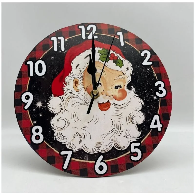 Vintage Santa Clock Red Wood for Kitchen Bedroom Bathroom Living Room Office Wall Decor  Silent Cute Santa