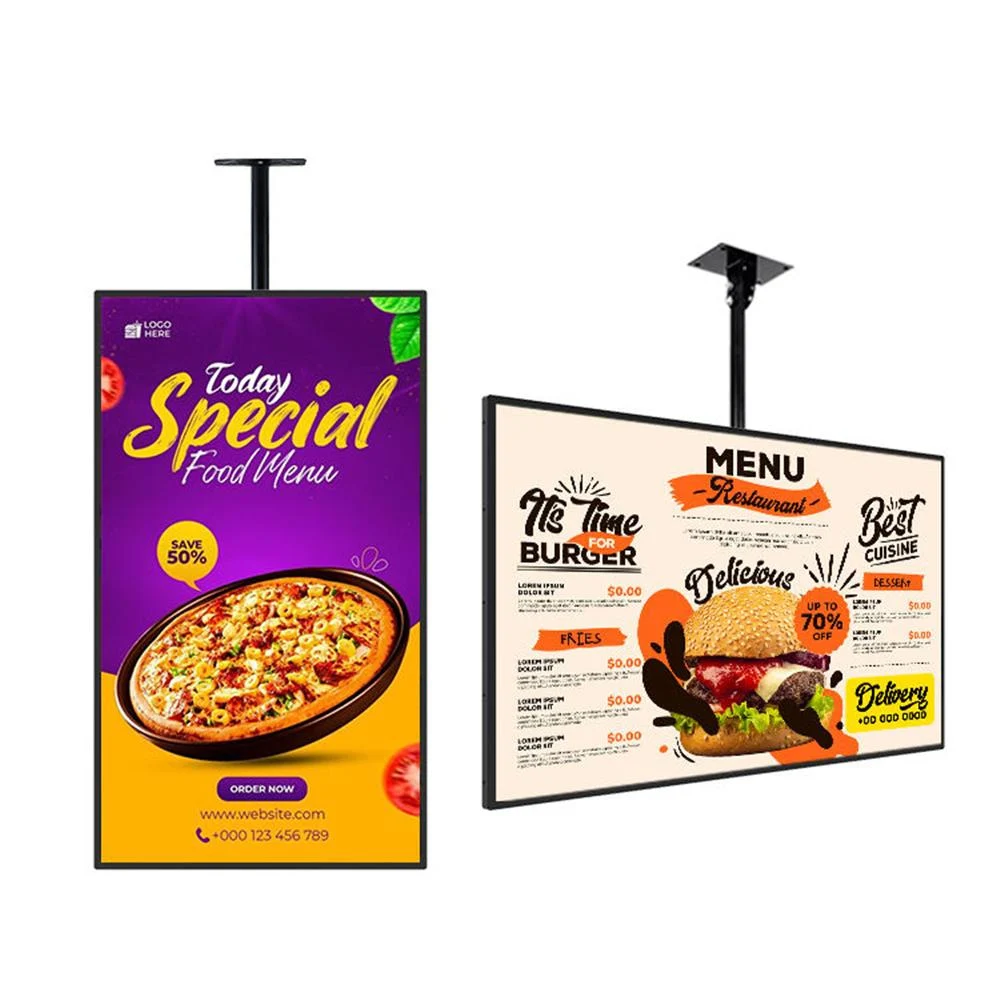 10mm Ultra Thin Digital Signage Menu Board Restaurants Advertising Hanging LCD Digital Display for Menu