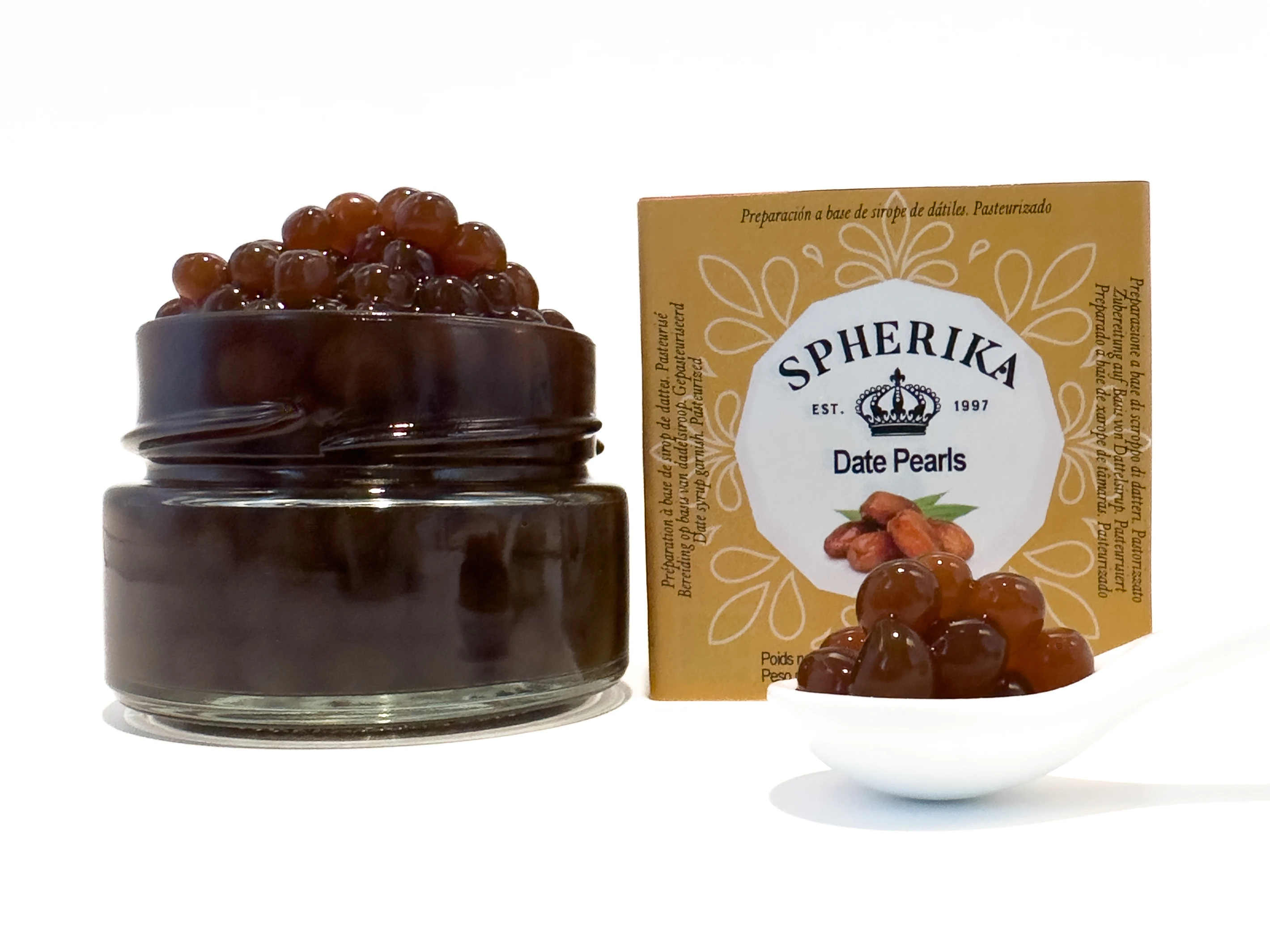 Date Pearls 5Mm Diameter Round Caviar Spherika Pearls 55G Glass Jar 1 Oz Products Caviar Display For Garnish Salads Cheeses