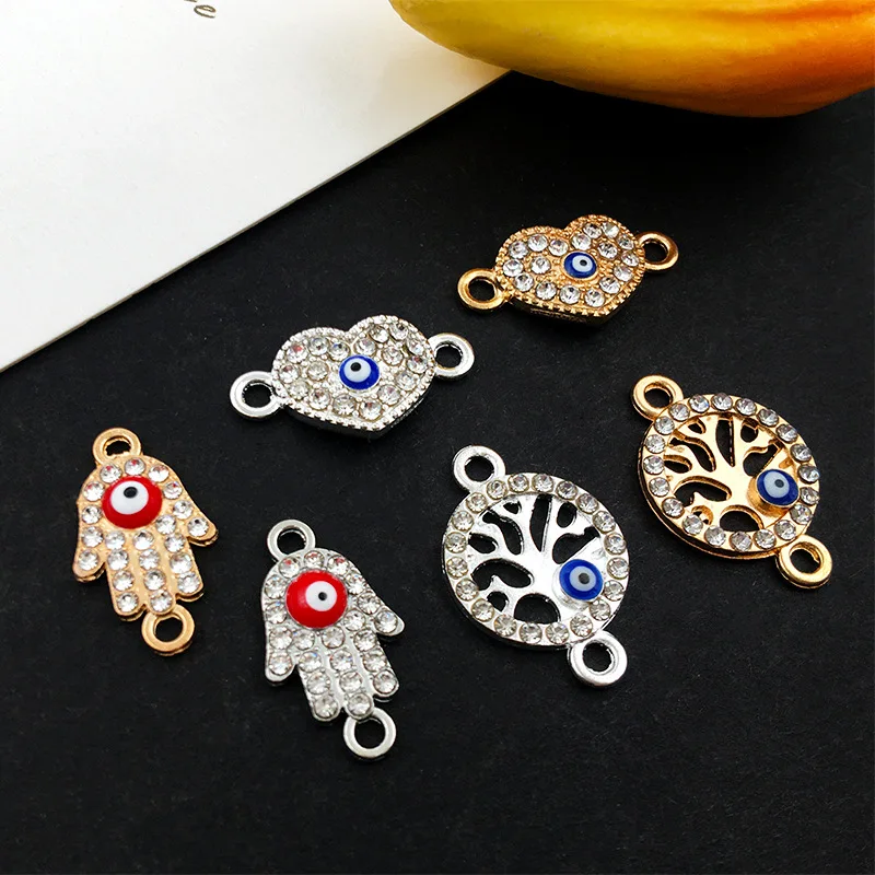 Wholesale Cubic Zirconia Devil Eye Charm Alloy Hamsa Hand Charm Pendant for Necklace Bracelet Making