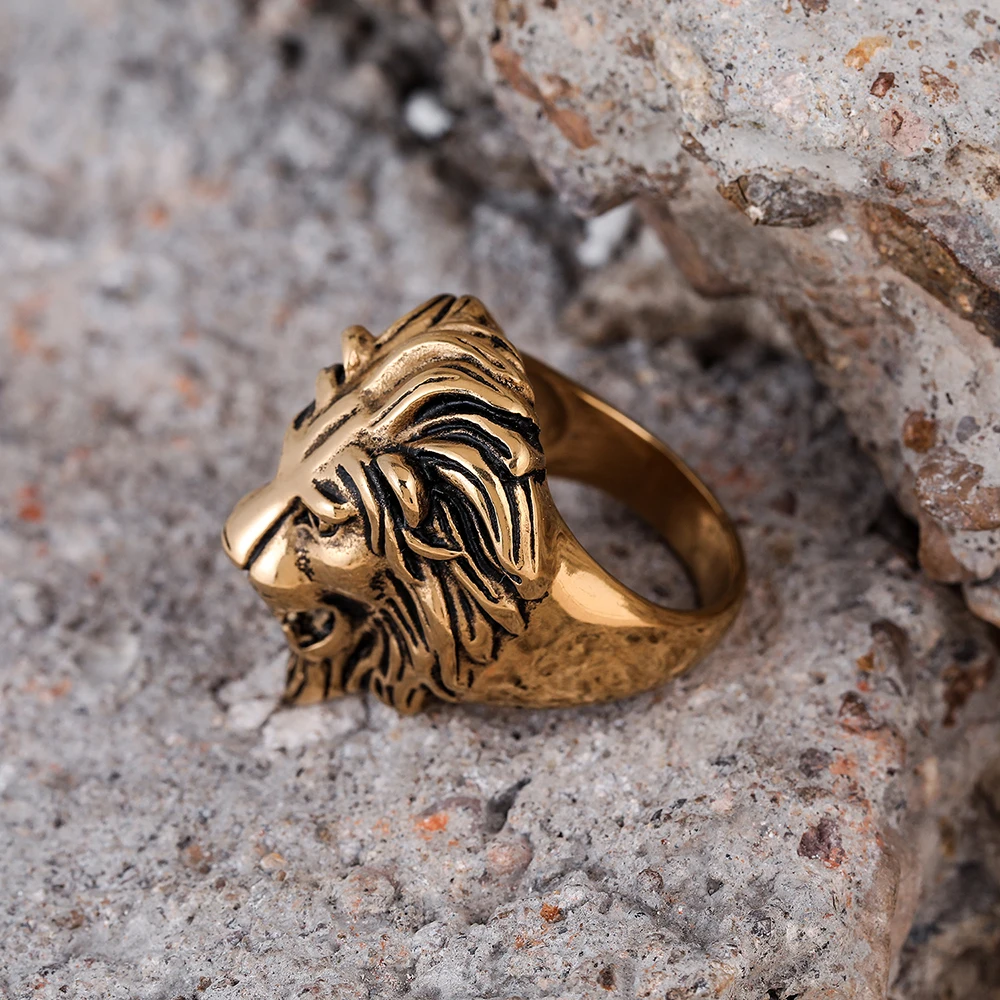 2022 Trendy Jewelry 316L Stainless Steel Gold Plated Lion Ring Lion Head Animal Rings For Men Accessories
