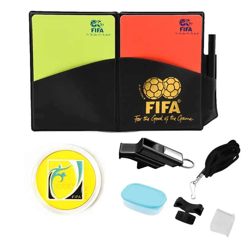 Football Soccer Referee kit Linesman Flags Referee Whistle Toss Coin and Yellow Cards with Notebook 4 in 1 Referee Accessories