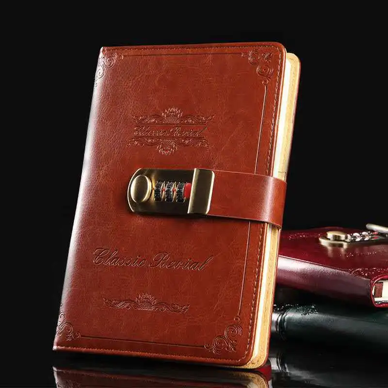 Creative European retro hand ledger notepad Dowling paper LOGO diary loose-leaf caderno notebook customizable with password lock